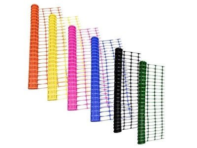 There are six rolls of safety fence in orange, yellow, pink, blue, black, green respectively.