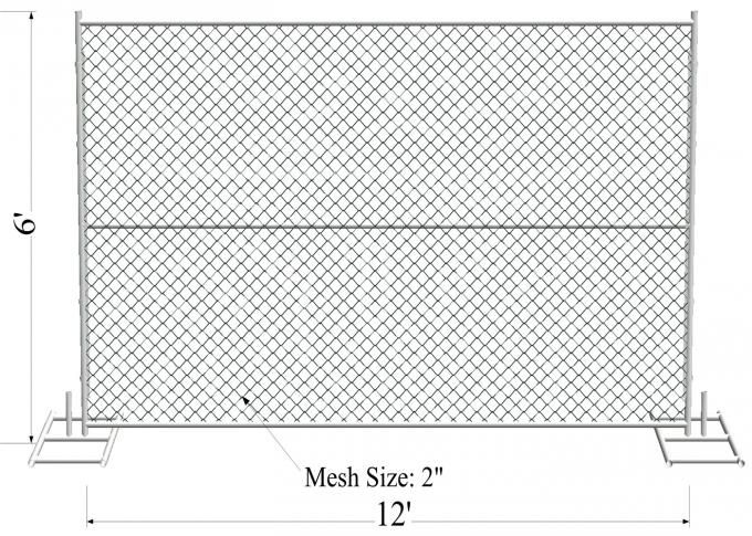 HDG1.2 oz/ft Temporary Chain Link Fence Height 4' 6' 8' Height 9' 9.5' 10' 12' Width Chain Mesh 57mm x 57mm x 2.7mm dia