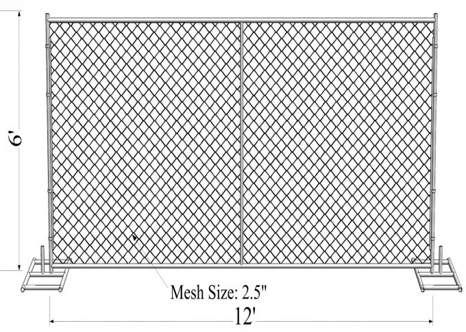 HDG1.2 oz/ft Temporary Chain Link Fence Height 4' 6' 8' Height 9' 9.5' 10' 12' Width Chain Mesh 57mm x 57mm x 2.7mm dia