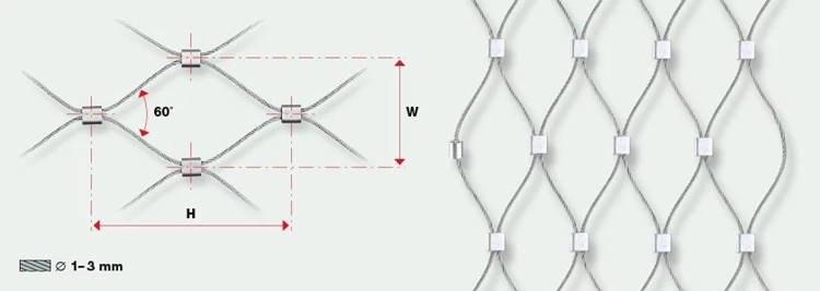 Flexible stainless steel 304 316 wire rope mesh net for garden fence