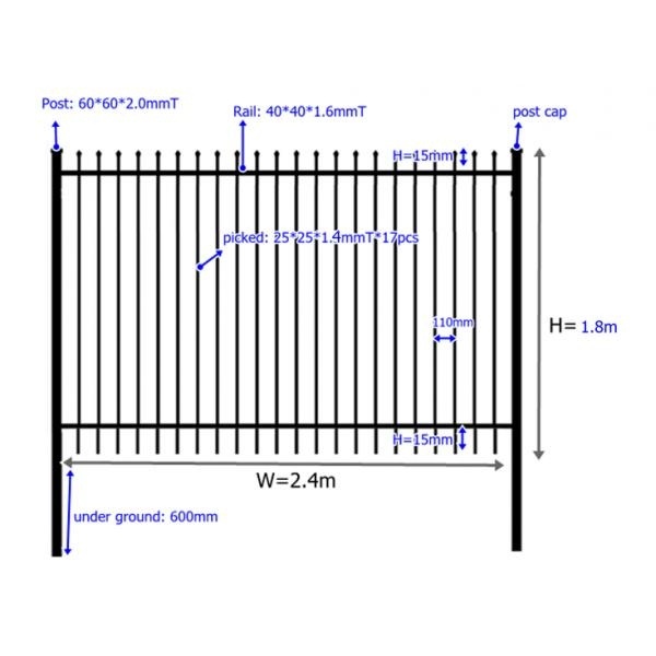 australia Spear Head tubular steel fence / Spear Head steel fence / australia cheap wrought iron fence panels for sale