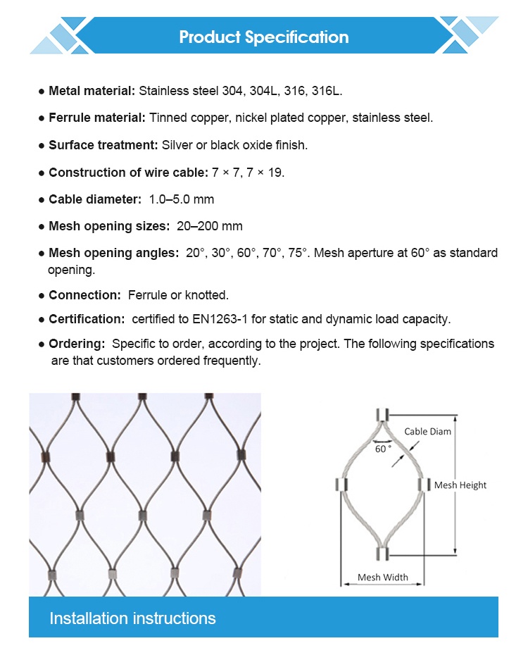 ss304 stainless steel wire rope mesh used in zoo fence
