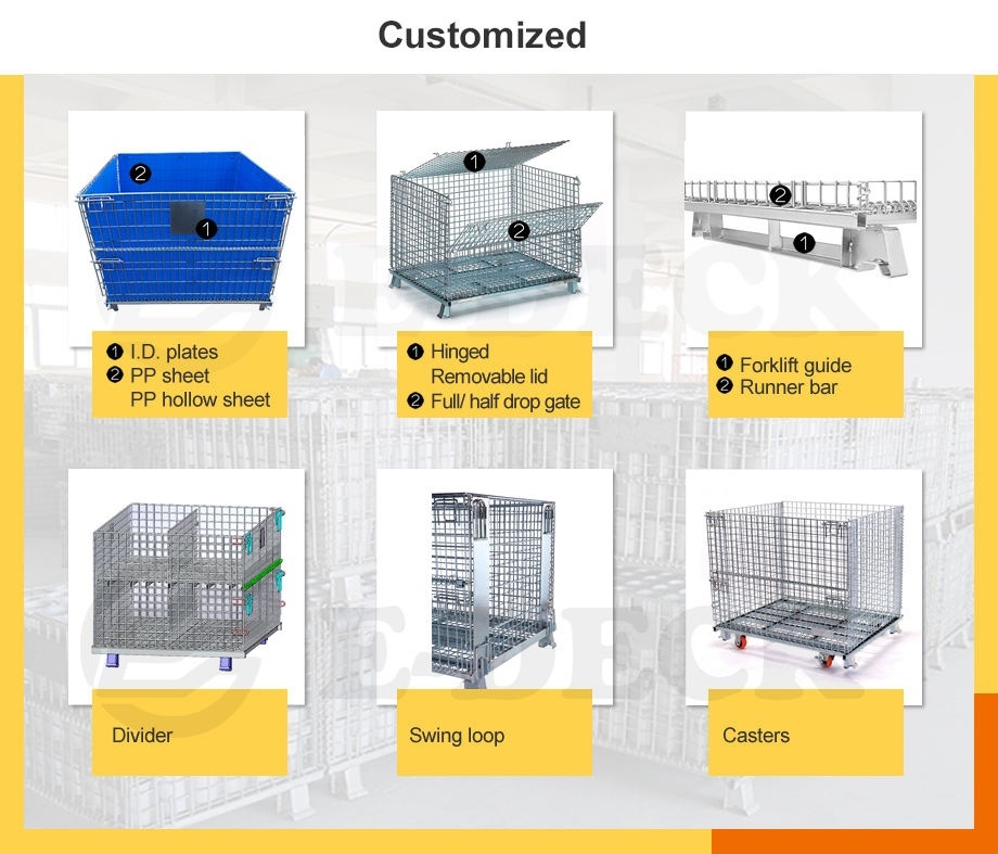 High Capacity Heavy Duty Foldable Lockable Welded Stackable Collapsible Metal Steel Wire Mesh Storage Containers