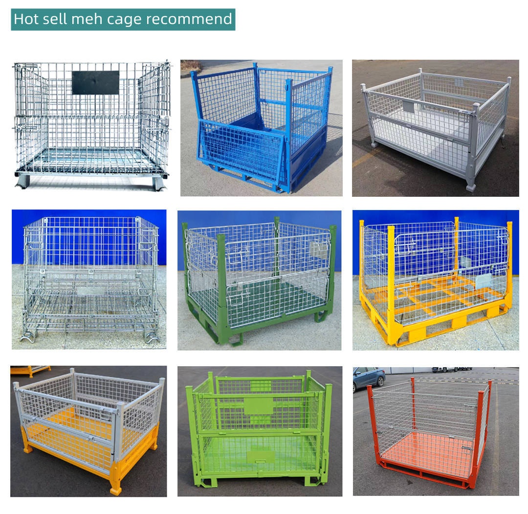 Hot-dip Galvanized Wire Mesh Pallet Cage with Wooden Pallet,Stackable Steel Industrial Storage Pallet Cage