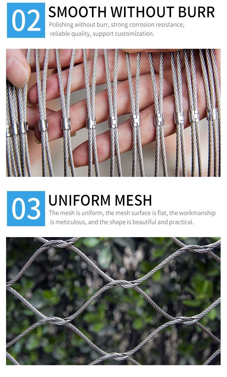 Stainless steel wire rope zoo aviary mesh For Zoo enclosure